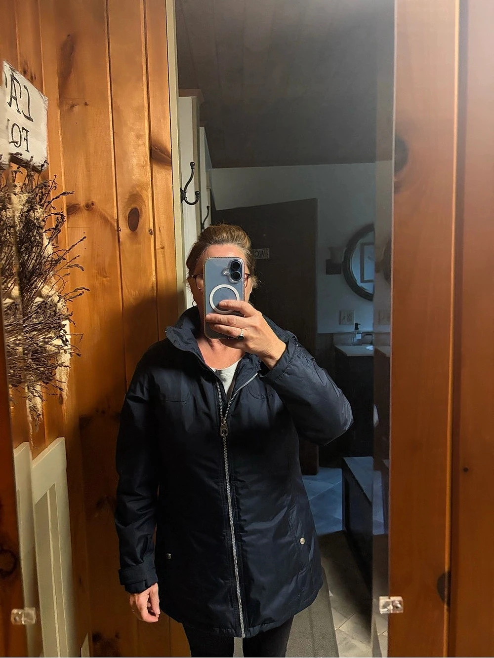 Women's Navy Hooded Puffer Jacket